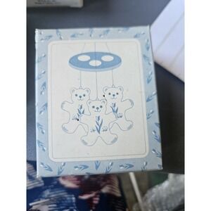 Vintage Russ Mini Teddy Bear Trio Blue White Ceramic Wind Chimes Double-Sided